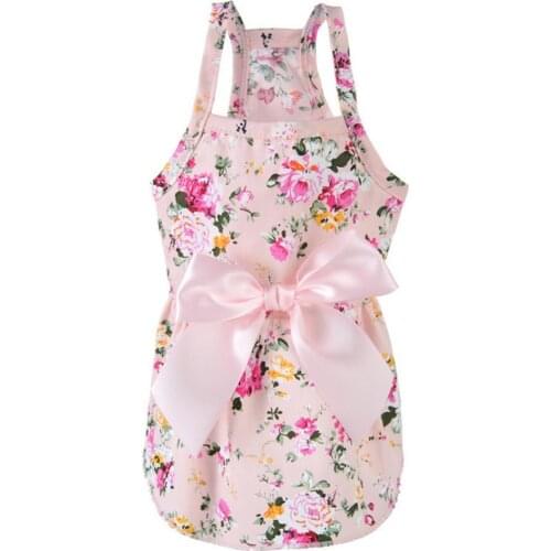 Spring Summer Flower Print Cotton Cute Pet Dress Cat Dog Costume Outfit Clothes