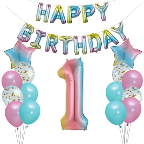 28pcs Birthday Foil Balloons Blue Pink Gradient 1 2 3 4 5 6 7 8 9st Number Balloons Baby Shower Kid Decor Birthday Party Balloon