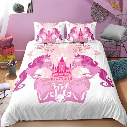 Fantasy Unicorn Duvet Cover Sets Microfiber Bed Cover Pillowcase,Pink Rainbow Unicorn Bedding Sets,Home Bedroom Decor Bed Set