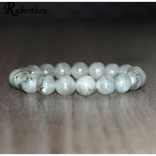 Ruberthen 10mm High Grade Natural Labradorite Bracelet Unisex Gem Stone Handmade Bracelet Healing Crystal Bracelet