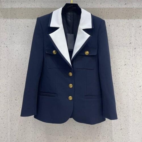 High 2021FW Autumn Quality Women Luxury Wool Patchwork Blazer Jacket For Female Chic Coat Rmsx 7.09