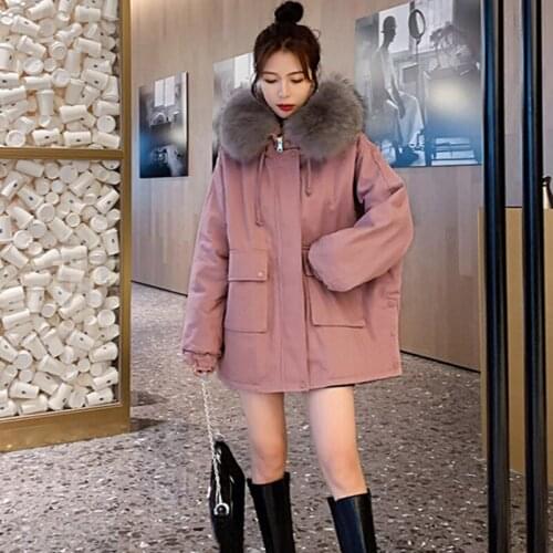 Big Fur Collar Jacket Women Winter 2021 Hooded Warm Thick Coat Female Korean Style Parkas Casual Casaco Feminino Inverno Gxy156