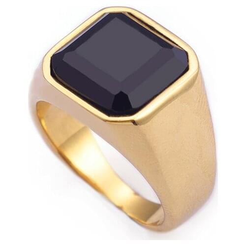 US size 7-12# Women Mens Fashion Stainless Steel Ring Large black stone CZ Ring Jewelry Hot selling