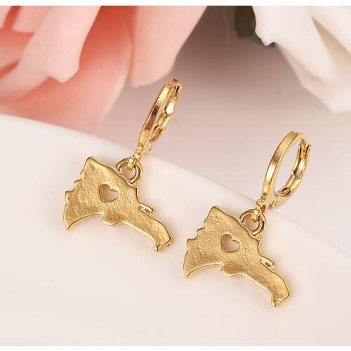 Gold earring Dominican Republic Map Dangle Earrings Women Fashion Jewelry Gold Metal Drop Earrings Gifts wedding bridal souvenir