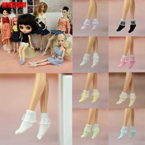 1Pair Sweet Style Princess Lace Pure Candy Color Ankle Short Socks for Barbie Doll Socks for Blythe Doll Accessories Kid DIY Toy