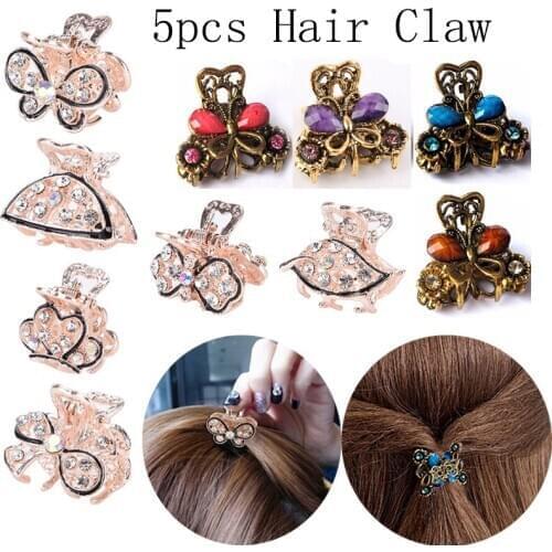 5Pc/set Women Gorgeous Rhinestones Small Flower Hair Claw Clips Metal Crystals Hairpins Hair Accessories For Girl Headdress