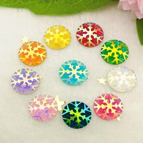 80 Pcs 12mm Multicolor Round Shape Snowflake Flatback Scrapbooking for Phone/Wedding ABS Resin Beads