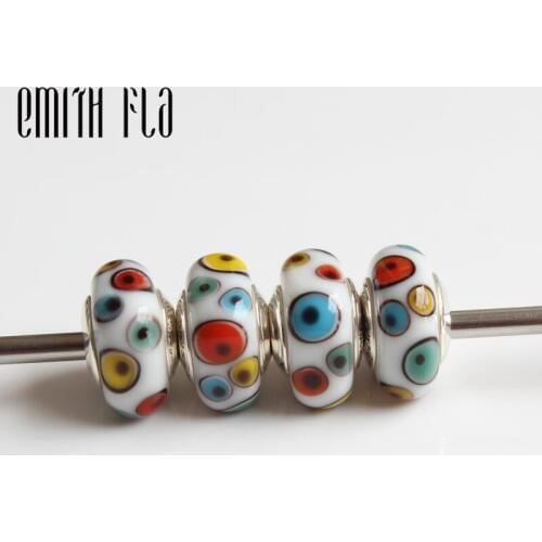 Emith Fla 925 Sterling Silver Large Hole Colorful Murano Glass European Charm Beads Fit Brand Bracelet Beads Jewelry Gift