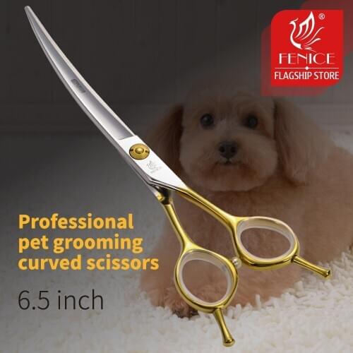 Fenice 6.5 inch Professional Grooming Shears Curved Scissors for Dogs Japanese 440C Cutting Tools for Pet Beautician