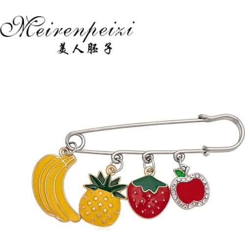 Fruits Enamel Pins Cartoon Watermelon Kiwi Strawberry Orange Banana Apple Pineapple Fruit Brooch Lapel Pin Badge Vintage Gift
