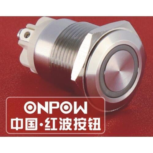 Onpow 16mm Screw Terminals 12V Red Ring illuminated Stainless steel push button swtich (GQ16F-10E/L/R/12V/S) CE, RoHS