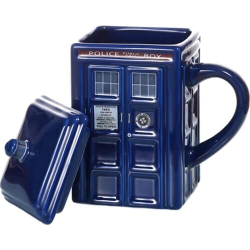 Doctor Who Tardis Police Box Coffee Mug Ceramic Cup With Lid Cover For Tea Milk Mugs Creative Christmas Presents For Kids