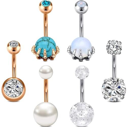 Belly Button Rings Stainless Steel 14G Belly Ring Opal Pearl Marble Hypoallergenic Navel Piercings Jewelry for Women Girls 10mm