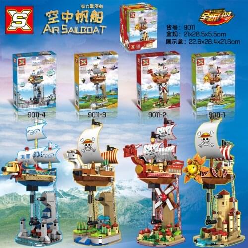 SX9011 Building Blocks Suspended Air Pirate Ship Navy Four-in-One Diy Creative Assembling Model Small Particles Childrens Toys