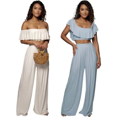 Echoine Casual One-shoulder Tube Top Pants Womens Solid Color Two-piece Suit