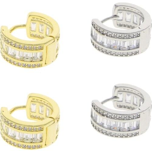 Micro Pave Clear Cz Full Cubic Zirconia Circle Hoops For Women Girls Jewelry Multi Row Minimal Small Huggie Hoop Earring