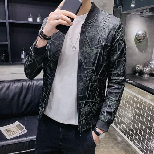 Jackets Streetwear Men Autumn Slim Fit Jacquard Jacket Coats Men Bomber Jacket Vintage Casual Club Outfit