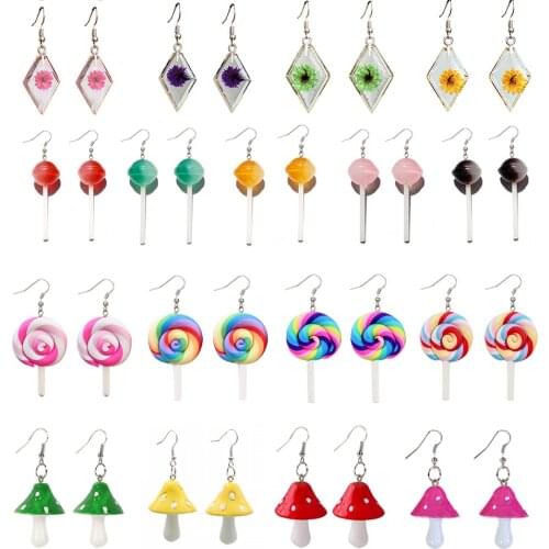 Ladies Resin Lollipop ChildrensJewelry Custom Handmade Cute Girl Rainbow Candy Gift Mushroom Earrings