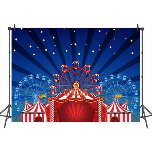 Neoback Circus Backdrop Ferris Wheel Red Curtain Stage Background Birthday Party Decoration Customized Photographic Backdrops