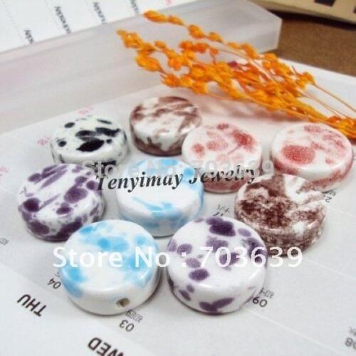 Fashion 20x8mm Ceramic Loose Beads, Mixed Color Button Shape Ceramic Beads For DIY