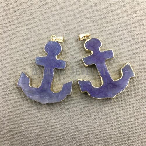 MY0385 Purple Anchor Agates Slice With Gold Electroplated Bail Pendant,Natural Stone Onyx Slice Gold Edges Pendant