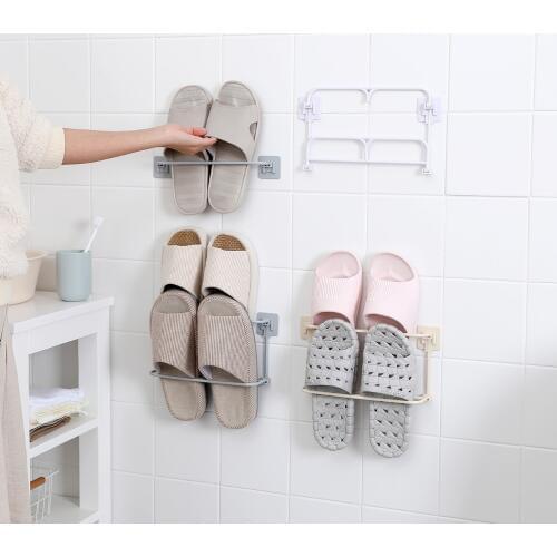 OTHERHOUSE Wall Mounted Shoe Rack Foldable Shoes Hanger Slippers Drain Storage Rack Shelf Shoe Hanging Holder Bathroom Organizer