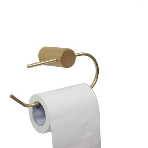 Nordic Bathroom Roll Holder Brass Solid Wood Wall Hanging Napkin Holder Gold Toilet Paper Towel Holder Kitchen storageshelf