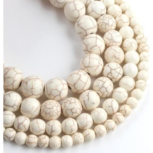 Natural Stone White Howlite Turquoises Beads Round Loose Spacer Beads For Jewelry Making DIY Bracelet 6 8 10 12 14mm 15" Strand