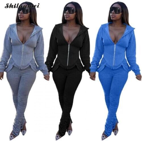 New 2020 Women Two Piece Set Hoodie Zipper Tracksuit For Women Casual Sporty 2pcs Outfits Solid Color Sweatsuits Jogger Sets