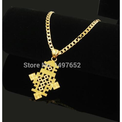 Newest Two Size Ethiopian Cross Pendant Necklace Gold Color Ethiopia Item Jewelry Africa Women Men Christmas Gift