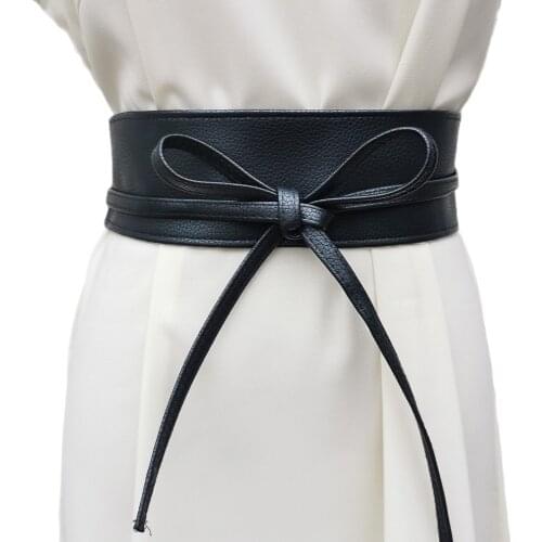Fashion Women Corset Belt Spring Autumn Wide Ladies Belts For Dresses Pu Leather Self Ties Bow Black White Female Waist Belts