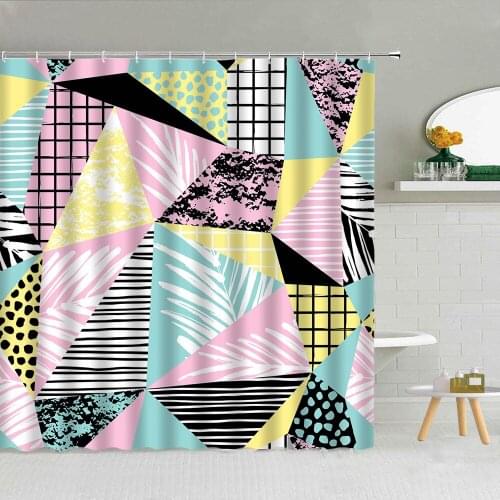 Luxury Geometric Pattern Shower Curtain Creative Colorful Stripes Polyester Fabric Bathroom Supplies Hanging Curtains Washable