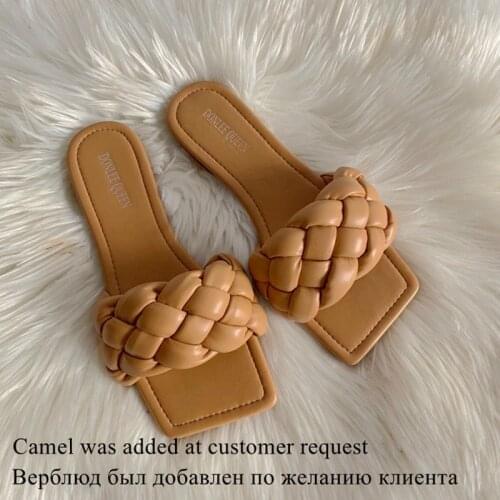 New Fashion Weave Slippers Women Square Toe Flat Casual Shoes Women Slide 2021 Summer Flip Flops Beach Sandal Slipper Big size
