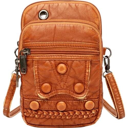 Retro Buckle Crossbody Bags For Women 2020 Multi-Pockets Washed Pu Leather Shoulder Bags Mobile Phone Pouch Zipper Purses bolsas