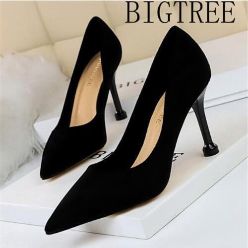 Wonen Pumps Fashion Office Shoes Sexy Flock Pointed Toe Thin Heels 9.5CM High Heels Womens Wedding Shoes