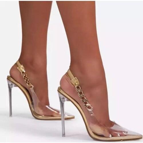 11CM Womens High Heels Summer Party Pumps PVC High Heel Shoes Woman Crystal Heel Pump Shoe Dress Ankle Strap Sandals
