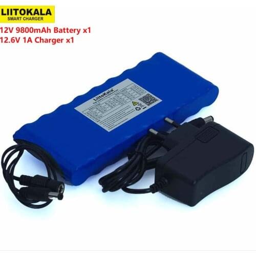 Liitokala 12V 9.8Ah 9800mAh 18650 Rechargeable Battery 12V Protection Board CCTV Monitor battery + 12.6V 1A charger