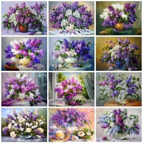 Vintage Style Diamond Painting Rose Flower 5D DIY Diamond Embroidery Lilac Cross Stitch Mosaic Rhinestones Picture Home Decor