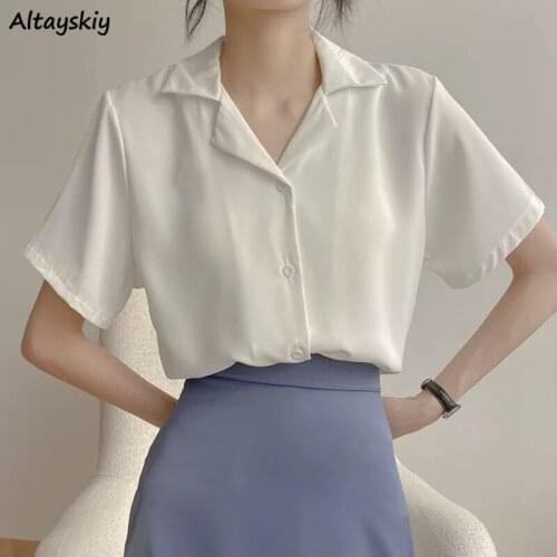 Women Shirt Short Sleeve Single Breasted Leisure Simply All-match Female Clothing Korean Style Trendy Elegant Tops News Casual