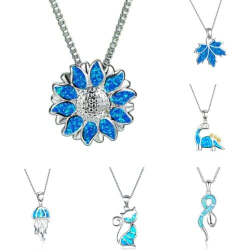 Cute Plant/Animal Imitation Opal Pendant Necklace for Women Party Wedding Jewelry Accessories Gift Fashion Women Necklace 2021