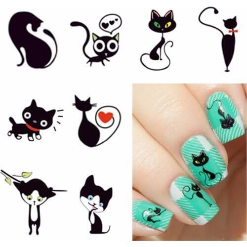 YZWLE 1 Sheet Optional New Fashion Lovely Sweet Water Transfer 3D Grey Cute Cat Nail Art Sticker Full Wraps Nails Decal DIY