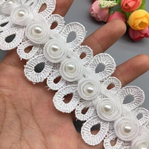 2 yards Pearl White 3D Flower Lace Trim Floral Embroidered Applique Fabric Vintage Wedding Dress Clothes Hat Sewing Craft