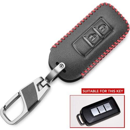2BTN Leather Car Key Case For Mitsubishi Outlander Lancer 10 Pajero Sport L200 ASX RVR Remote Fob Protector Cover Keychain Bag