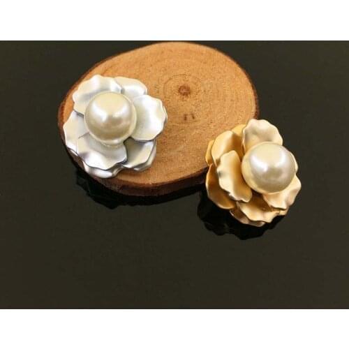 50pcs Camellia Flower Alloy Metal Rhinestone Applique Buckle Button Brooch Accessories Wedding Hairpin Hair Clip Decoration