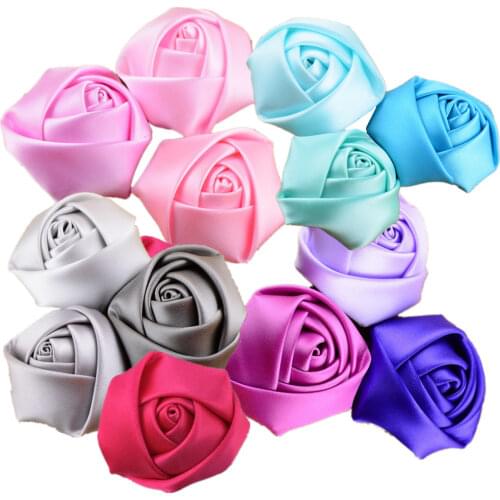 600Pcs 2 Inch Ribbon Satin Rosettes Clothing Accessories Classic 3D Rose Bud Headdress Flower Corsage 39 Colors TH07