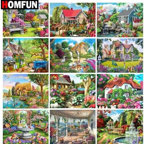 HOMFUN Full Square/Round Drill 5D DIY Diamond Painting "Forest house landscape map" Embroidery Cross Stitch 5D Home Decor Gift