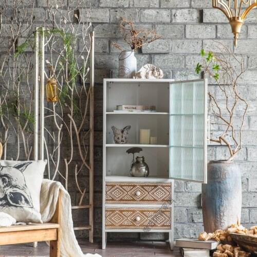 American Retro Carved Living Room Bedroom Wall Glass Door Storage Cabinet Restaurant Hotel Drawer Decoration Cabinet