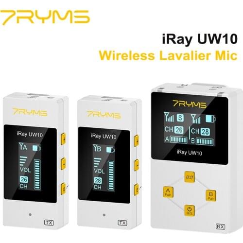 7RYMS iRay UW10 UHF Wireless Microphone System Lavalier Mic 1-to-2 for Camera Phone Interview Video Recording Live Show YouTube