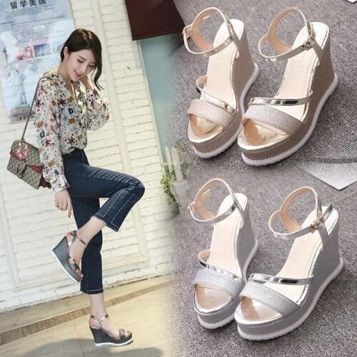 Sandals summer new fish mouth slope heel thick bottom waterproof platform versatile one button high heel 10cm womens shoes x770