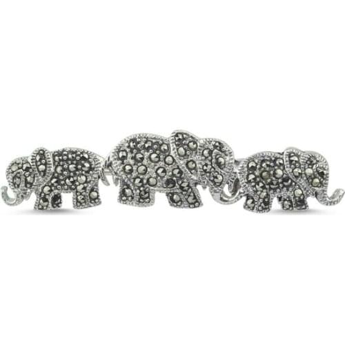 Silverlina Silver Marcasite Stone Elephant Brooch